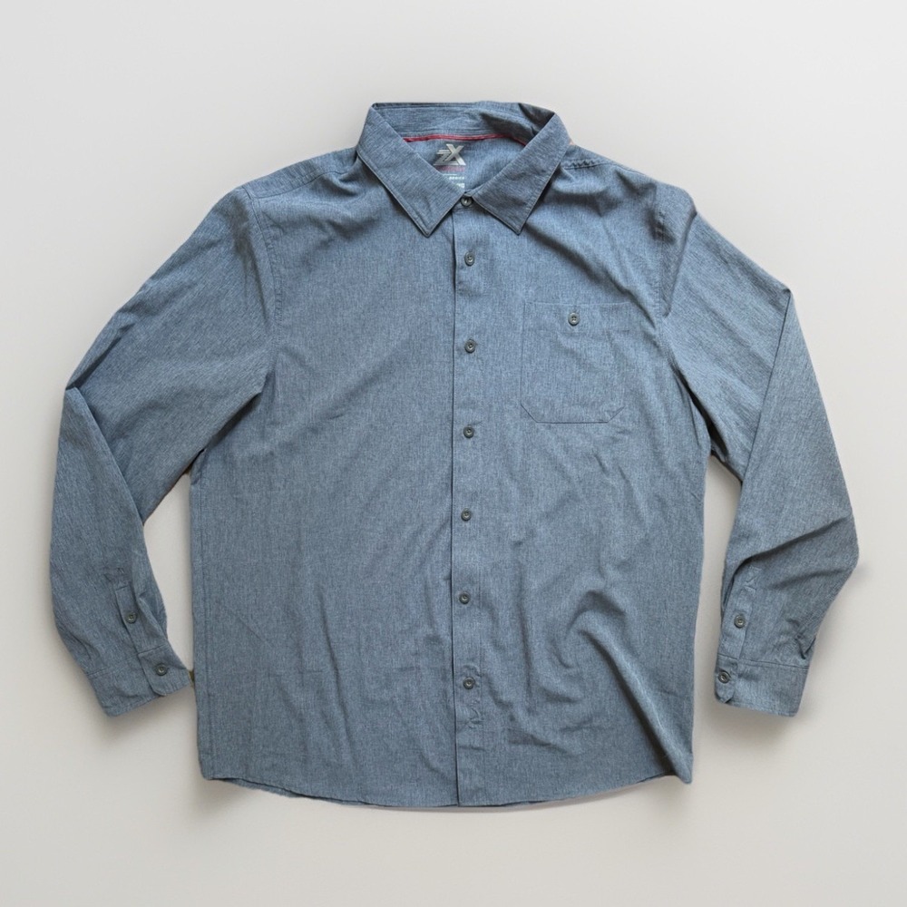 ZeroXposur Travel Series Button Up Shirt Mens XL Gray Stretch Casual Outdoor